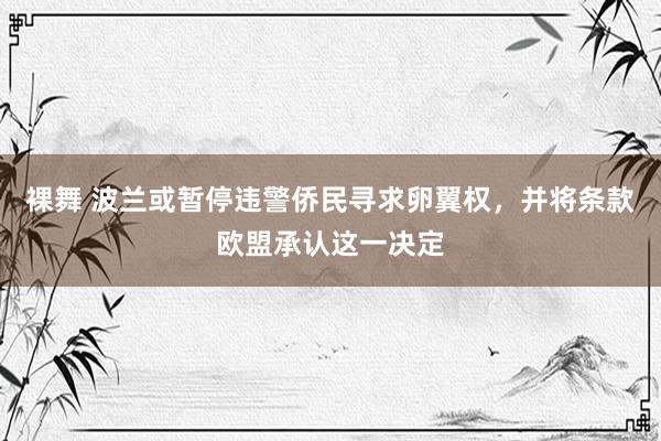 裸舞 波兰或暂停违警侨民寻求卵翼权，并将条款欧盟承认这一决定