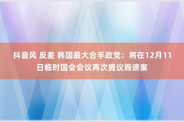 抖音风 反差 韩国最大合手政党：将在12月11日临时国会会议再次提议毁谤案